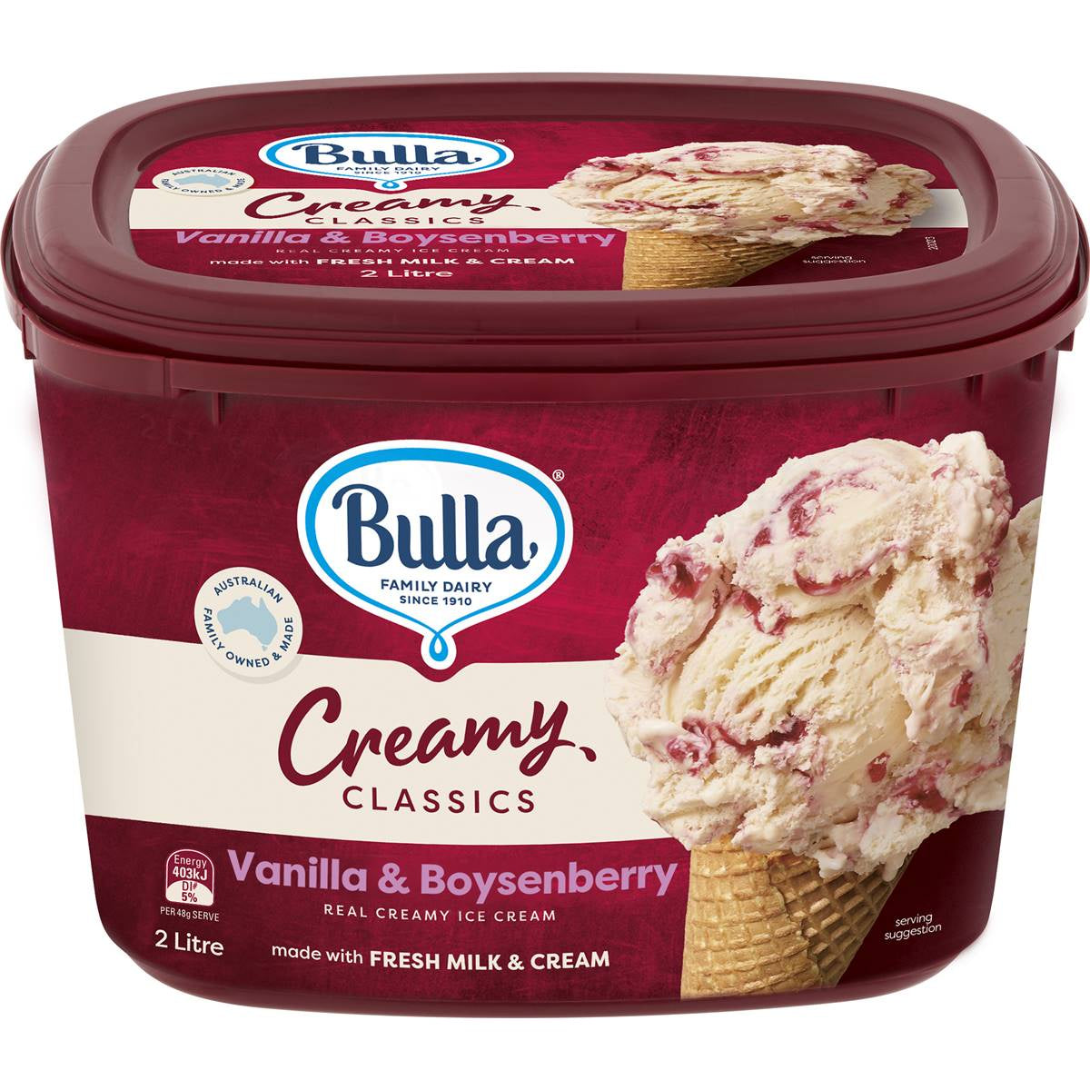 Bulla Creamy Classics Ice Cream Vanilla & Boysenberry 2L