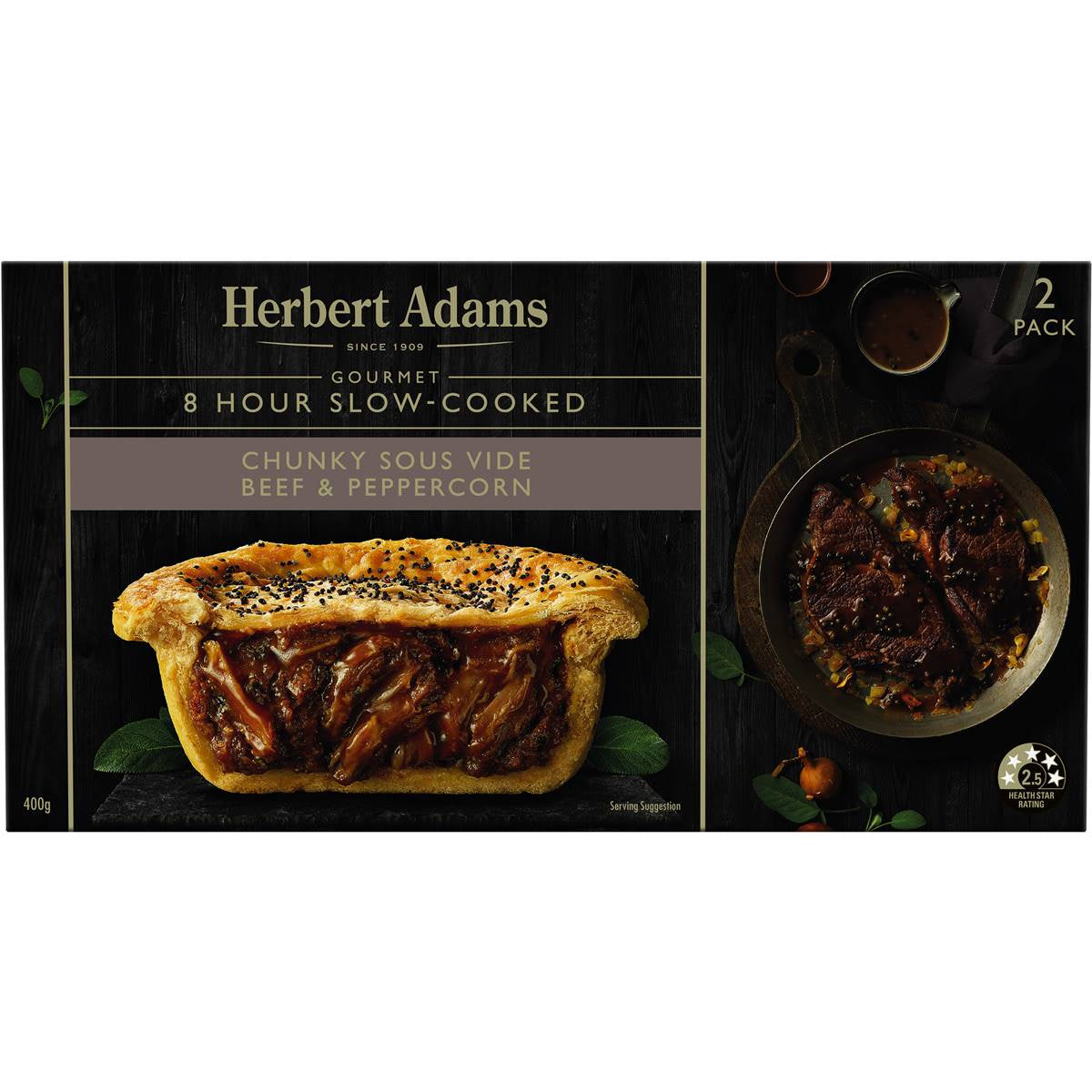 Herbert Adams Pies Beef & Peppercorn 2pk