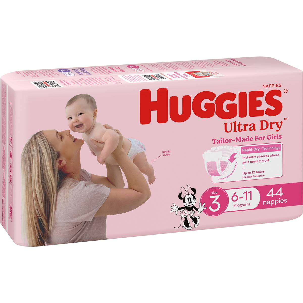 Huggies Ultra Dry Nappies for Girls Size 3 44 pk