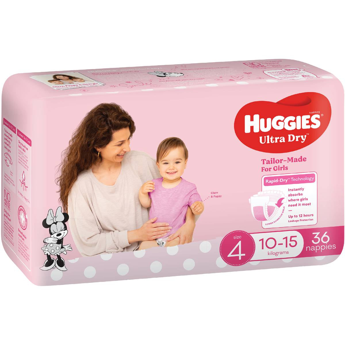 Huggies Ultra Dry Nappies for Girls Size 4 36pk