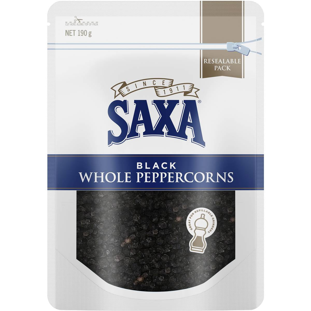 Saxa Whole Black Peppercorns 190g