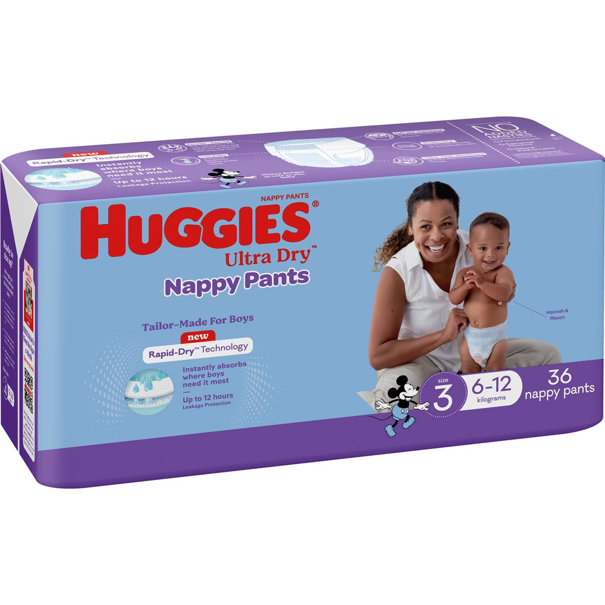 Huggies Ultra Dry Nappy Pants for Boys Size 3 36pk