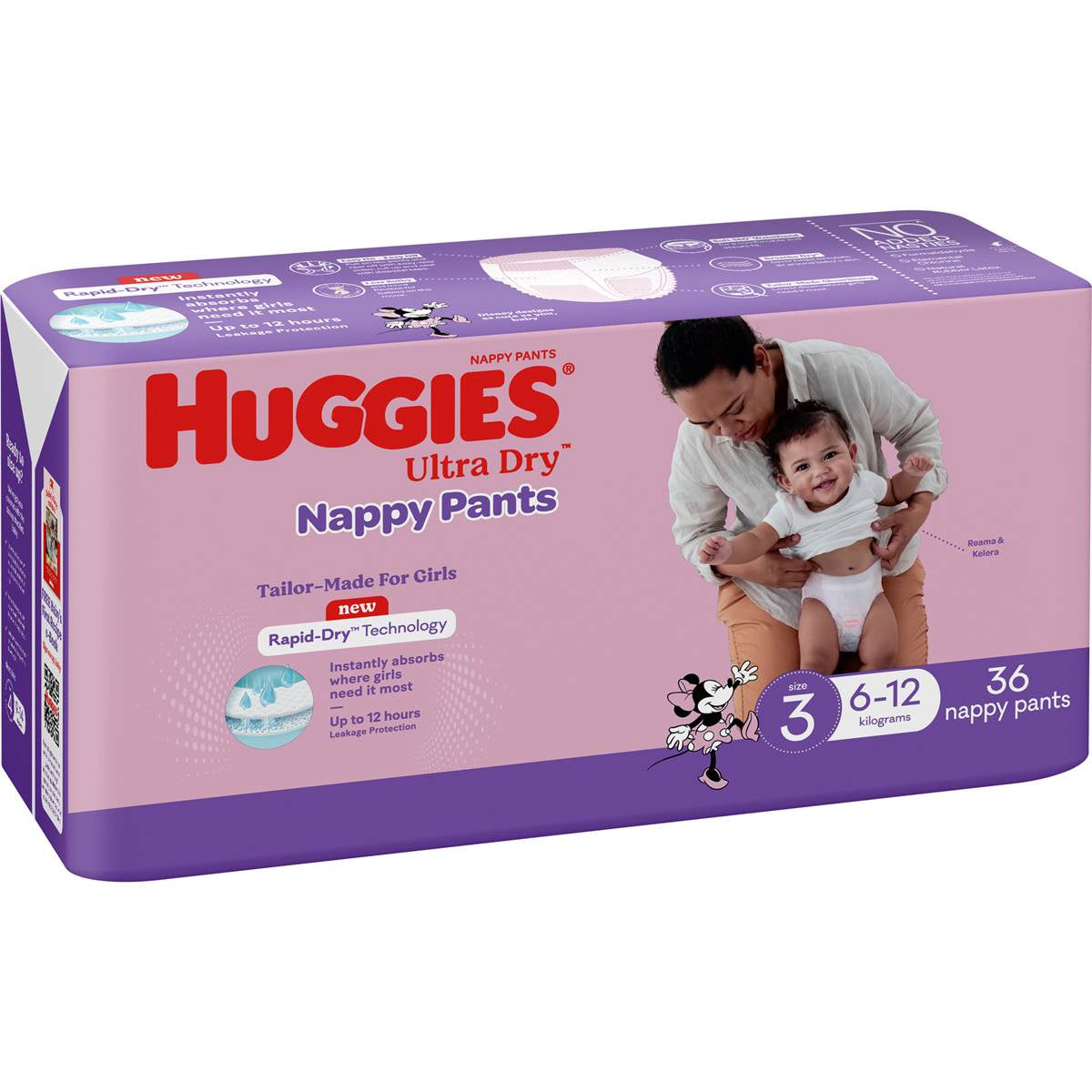 Huggies Ultra Dry Nappy Pants for Girls Size 3 36pk