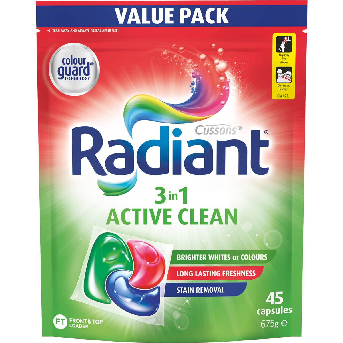 Radiant Active Clean Laundry Capsules 3-in-1 45pk