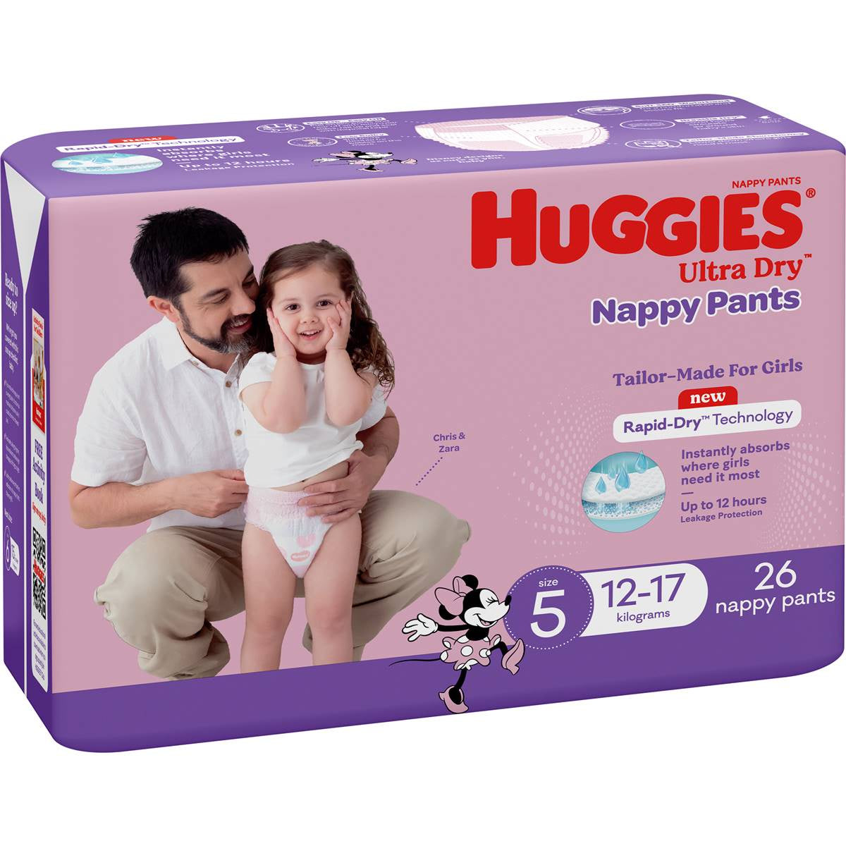 Huggies Ultra Dry Nappy Pants for Girls Size 5 26pk