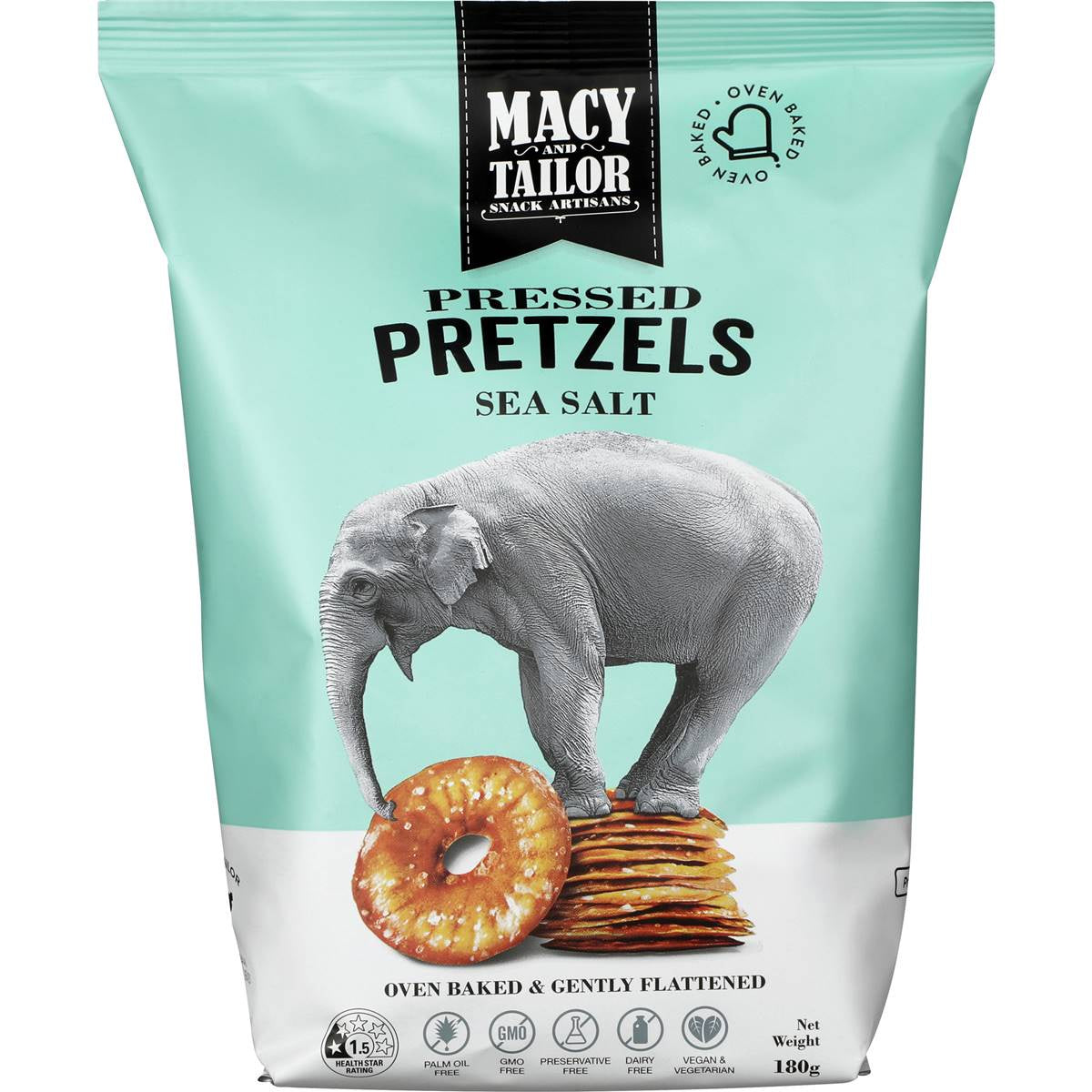 Macy and Tailor Oven Baked Pressed Pretzels Sea Salt 180g