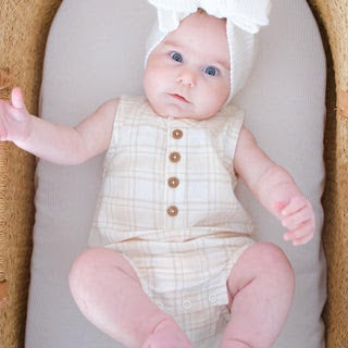 Aster and Oak | Beige Plaid Flannel Bubble Romper