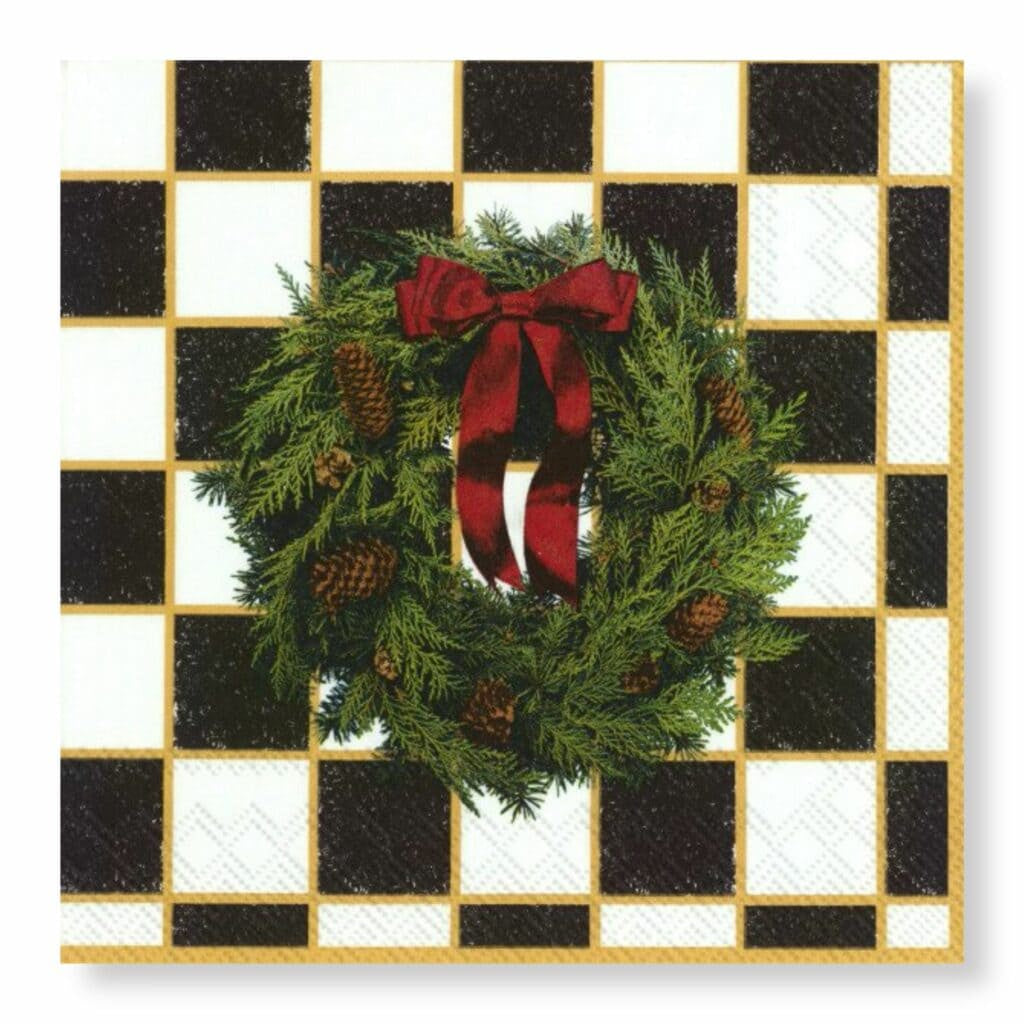 Checkered Wreath Napkins Luncheon 20pk