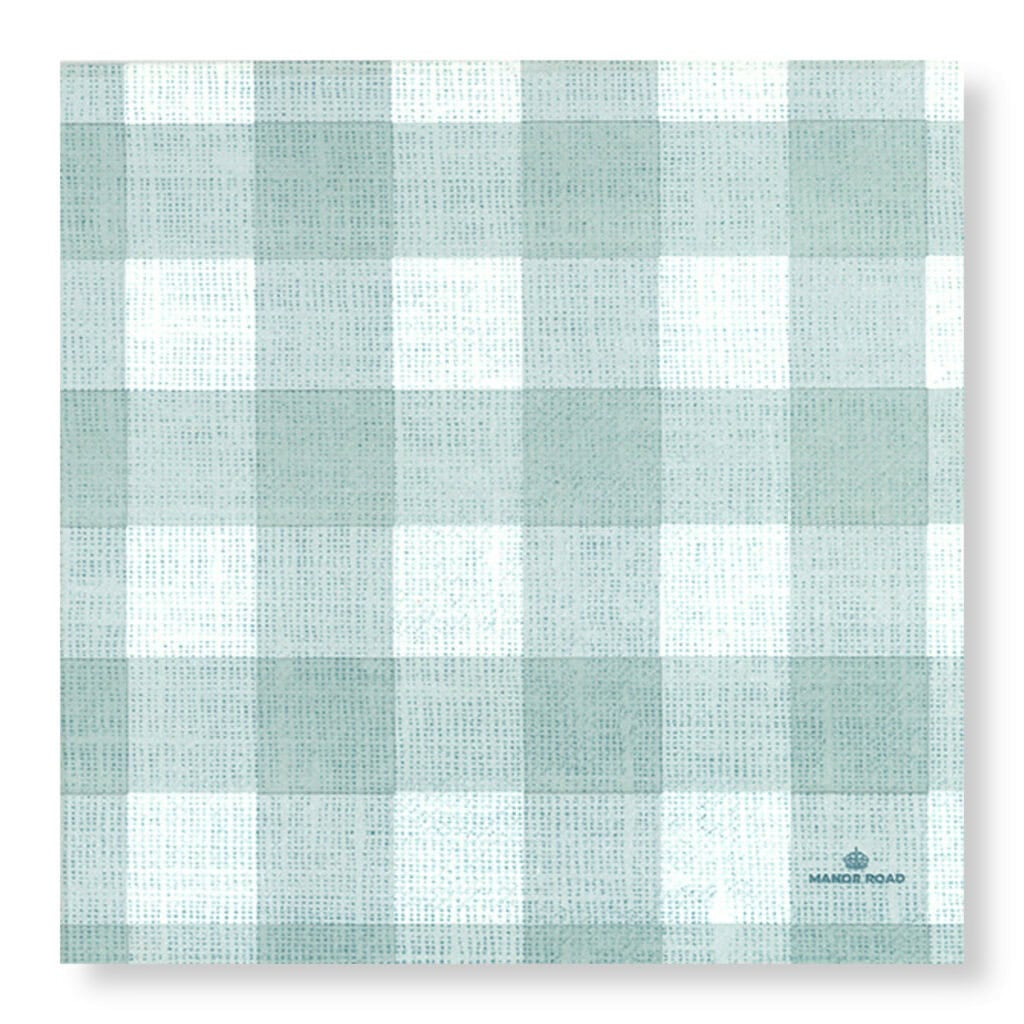 Linen Gingham Duck Egg Napkins Dinner 20pk