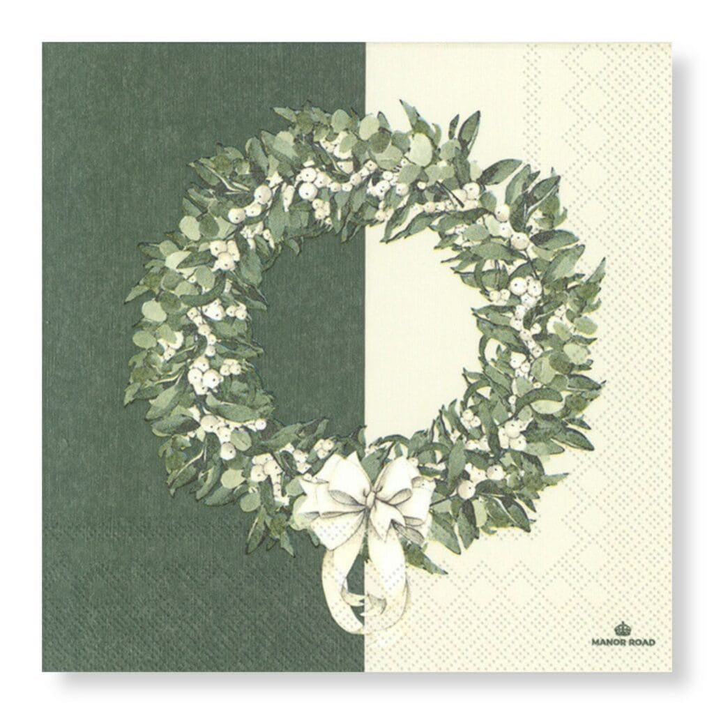 White Berry Wreath Napkins Cocktail 20pk