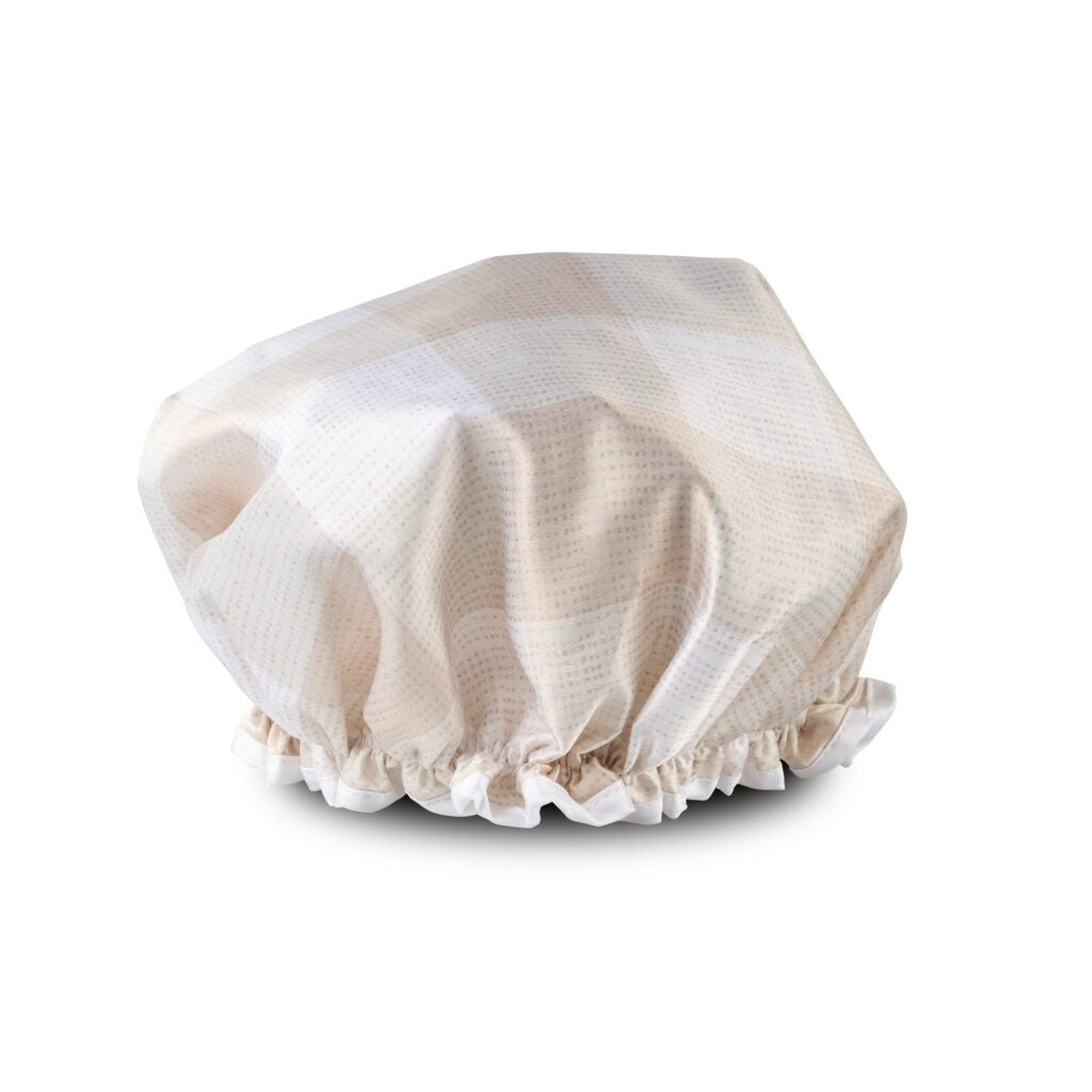 Manor Road Shower Cap Linen Gingham Natural