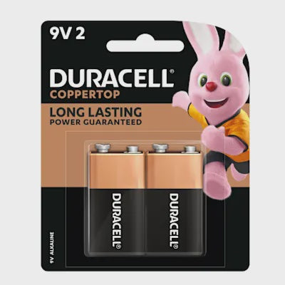 Duracell Coppertop Long Lasting Batteries 9V 2pk