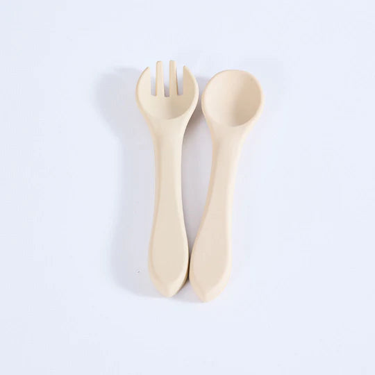 Milk Addict Silicone Spoon And Fork Set | Sand