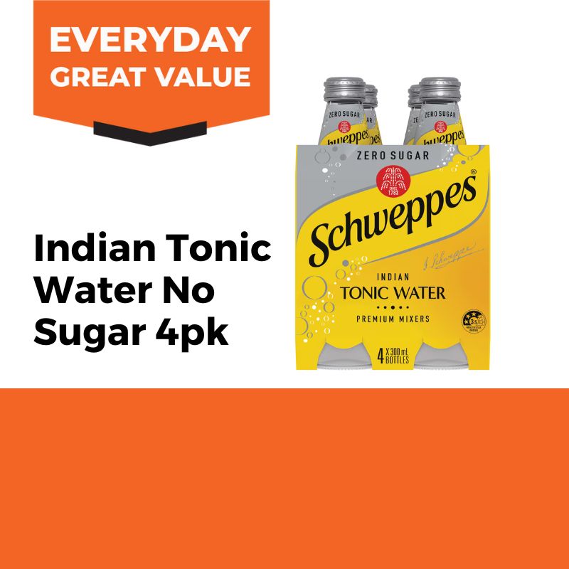 Schweppes Indian Tonic Water Zero Sugar 300mL 4pk