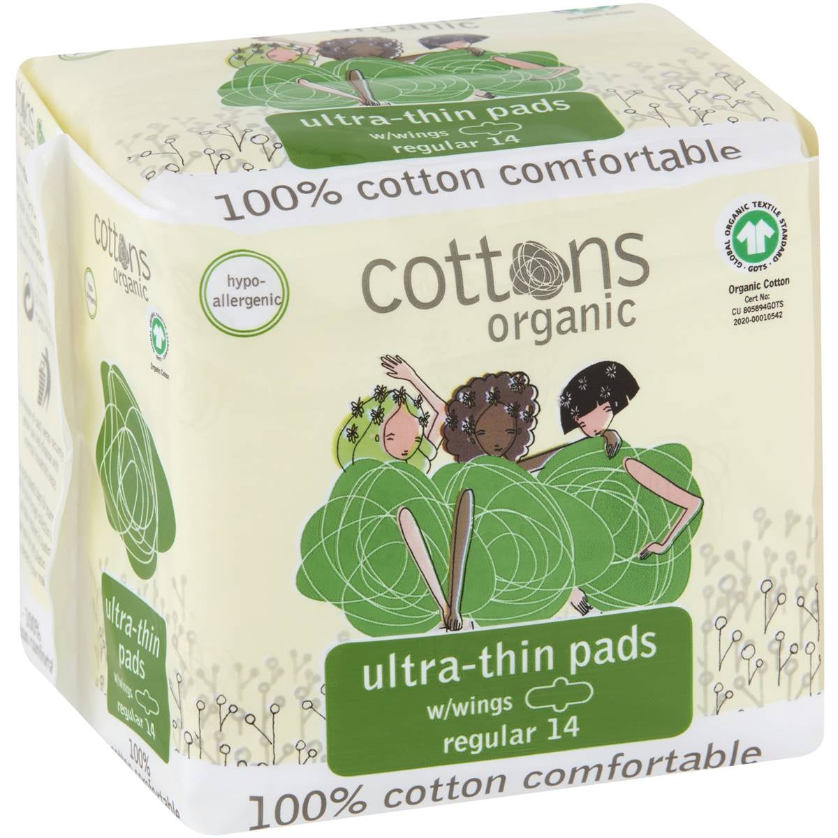 Cottons Organic Ultra Thin Pads Regular Wings Pads14 Pk