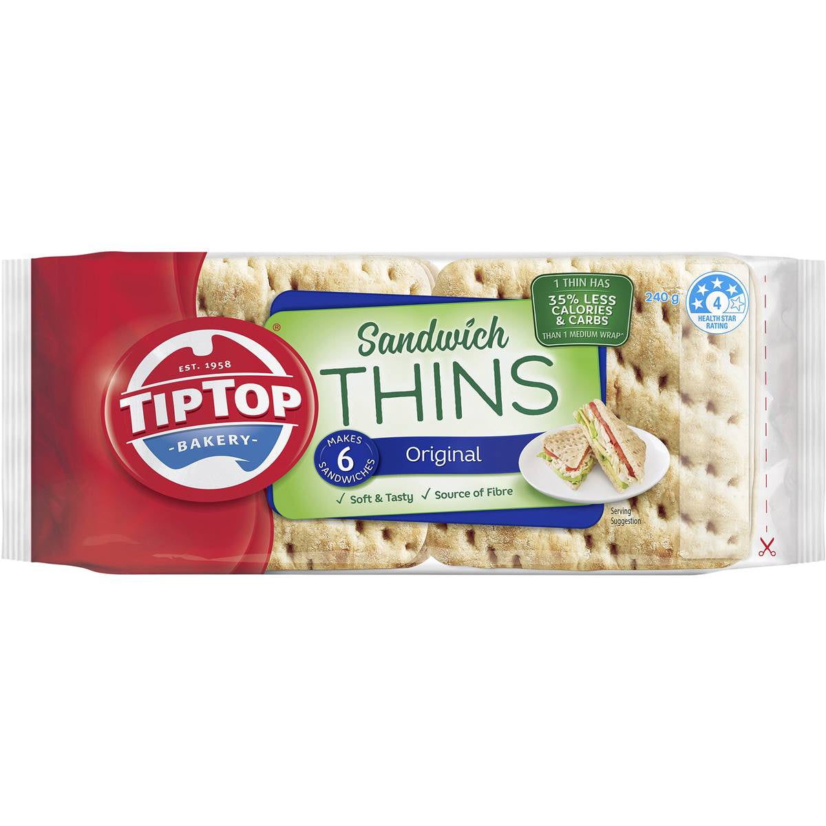 Tip Top Sandwich Thins Original 6pk