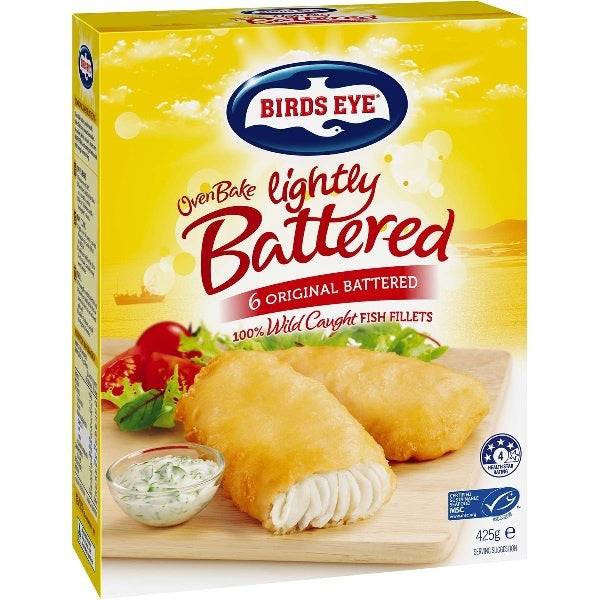 Birds Eye Oven Bake Lightly Battered Fish 6pk 425g