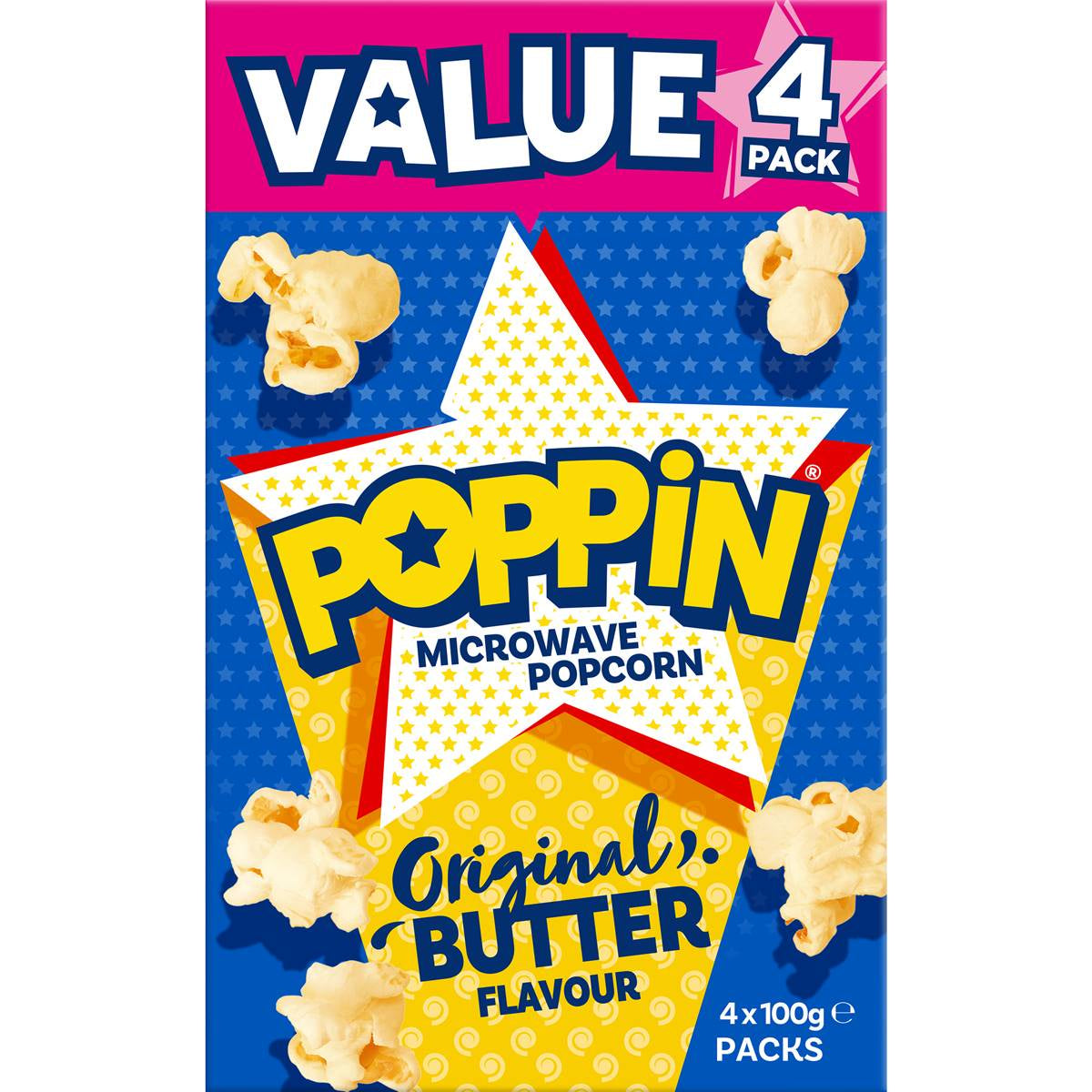 Poppin Microwave Popcorn Original Butter 4pk 400g