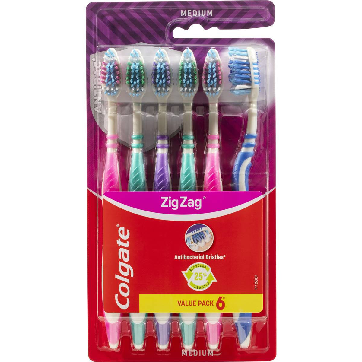 Colgate Toothbrush Zig Zag Assorted Medium 6pk