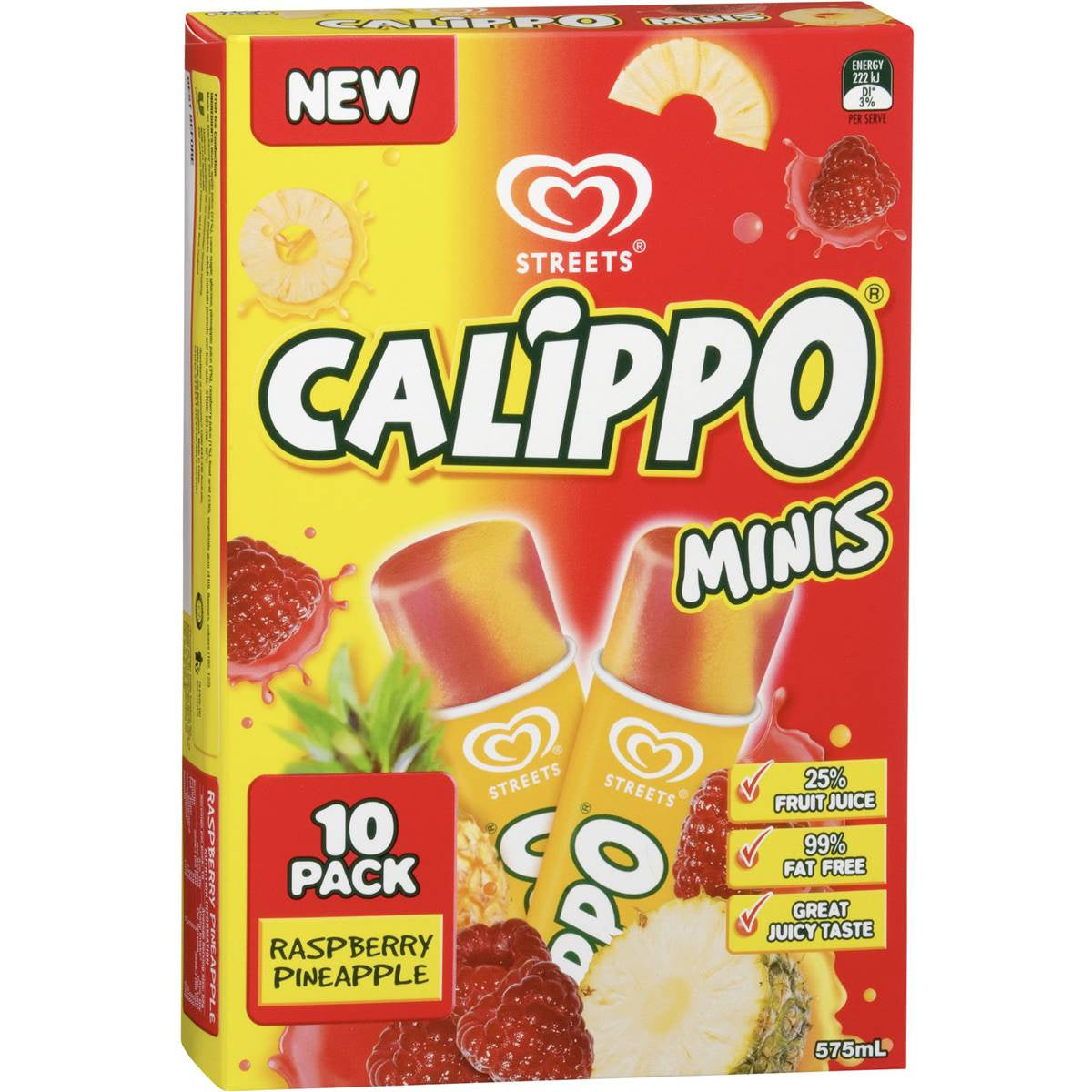 Calippo Streets Mini Water Ice Block Raspberry Pineapple 10pk