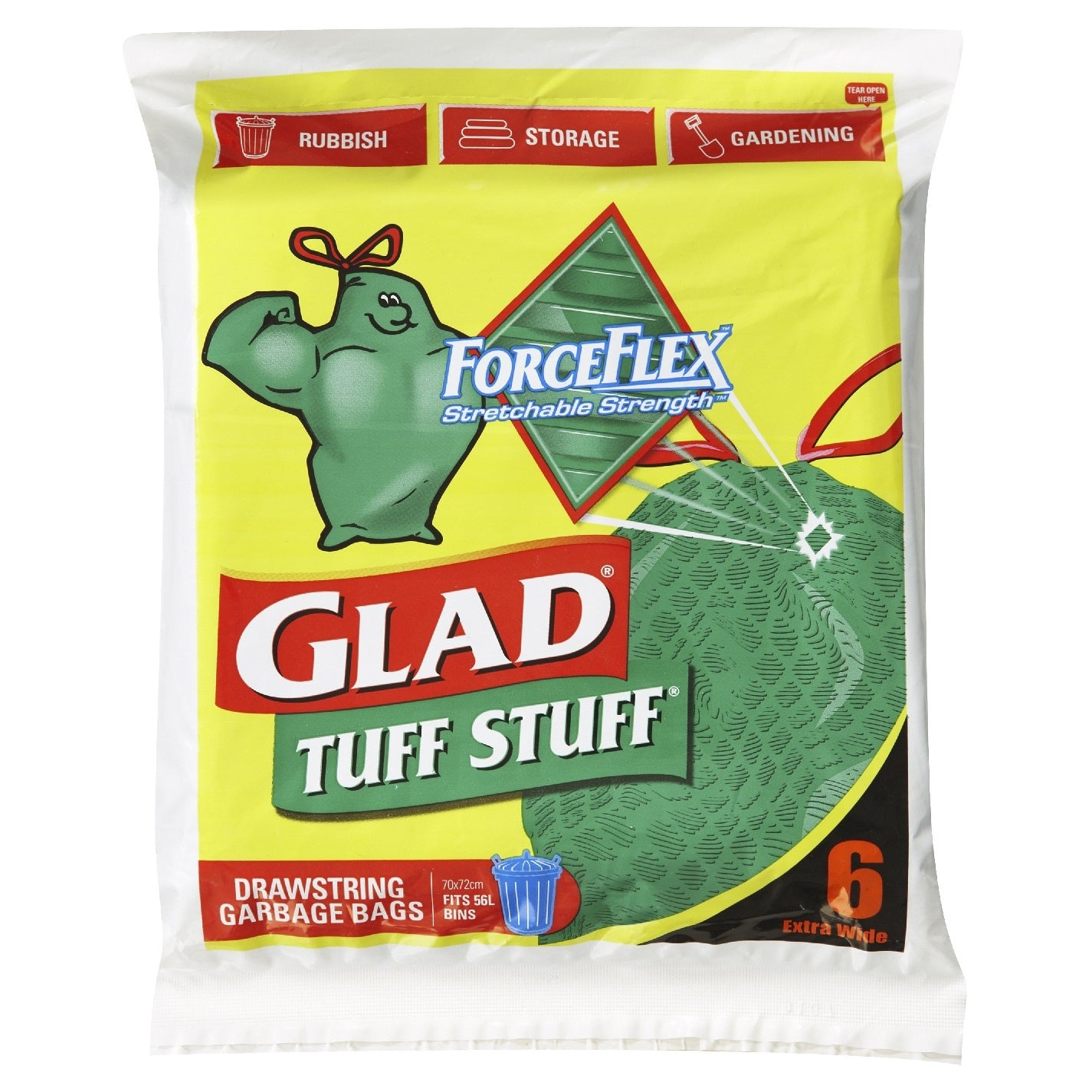 Glad Garbage Bags 56L Drawstring 6pk