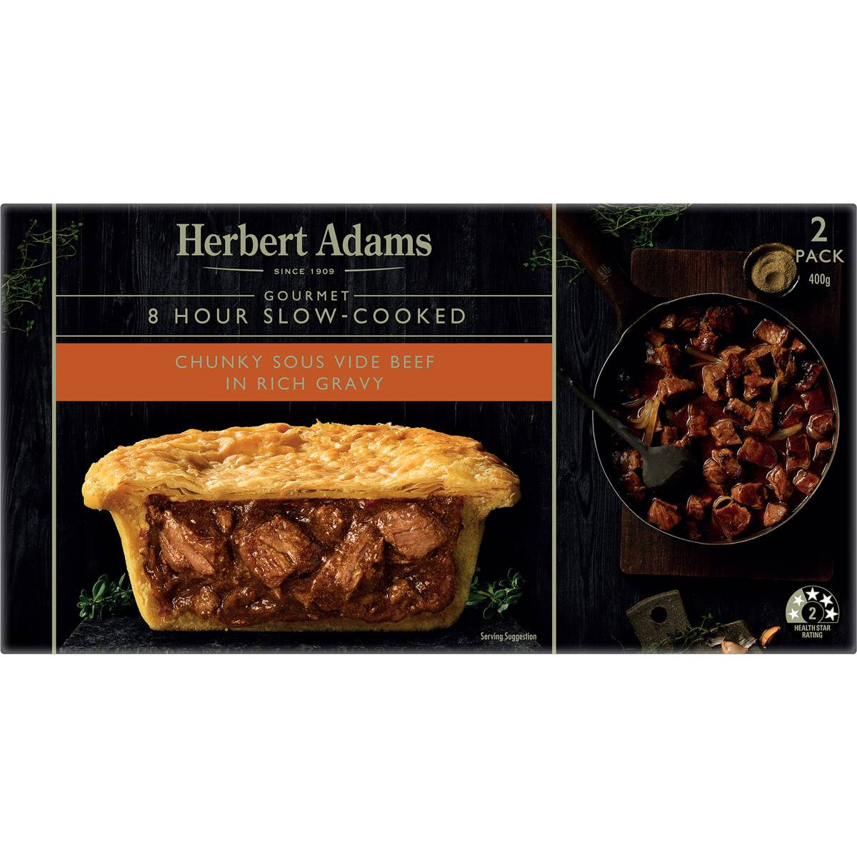 Herbert Adams Chunky Beef in Gravy Pies 2pk