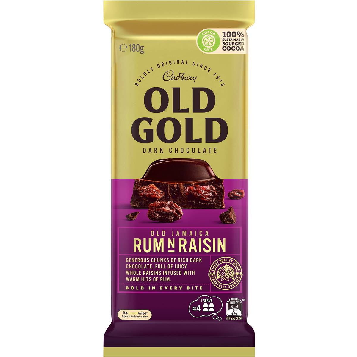 Cadbury Old Gold Jamaica Rum 'n' Raisin Chocolate 180g