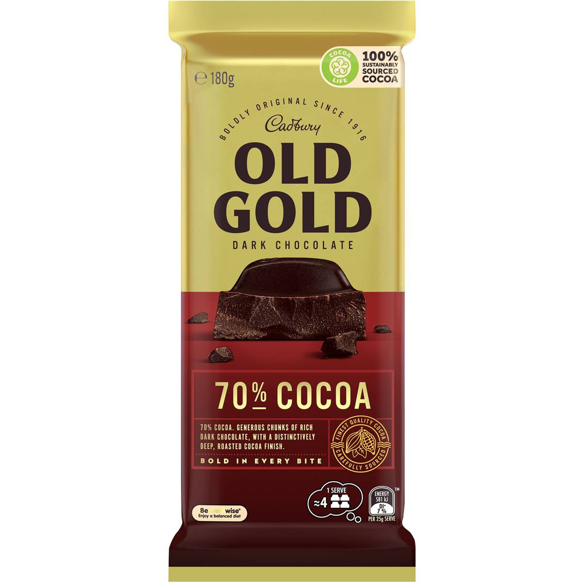 Cadbury Old Gold Dark 70% Cocoa Chocolate Block 180g