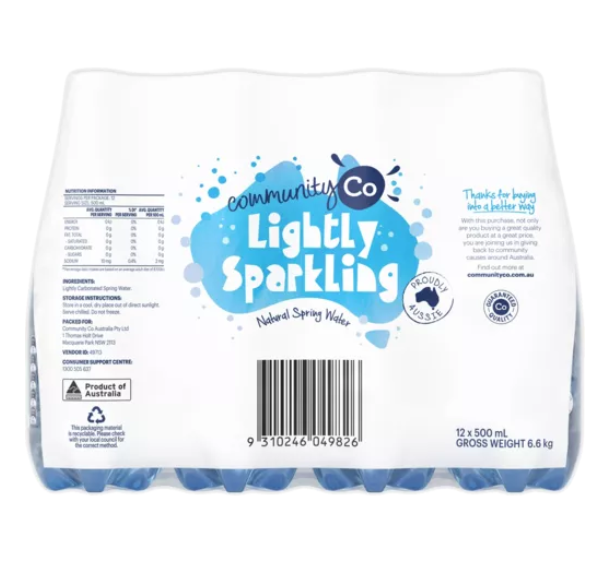 Community Co Lightly Sparkling Water 500mL 12pk