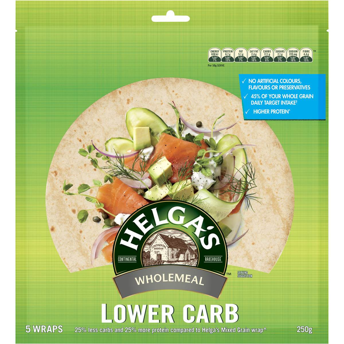 Helga's Wholemeal Lower Carb Wrap 5pk